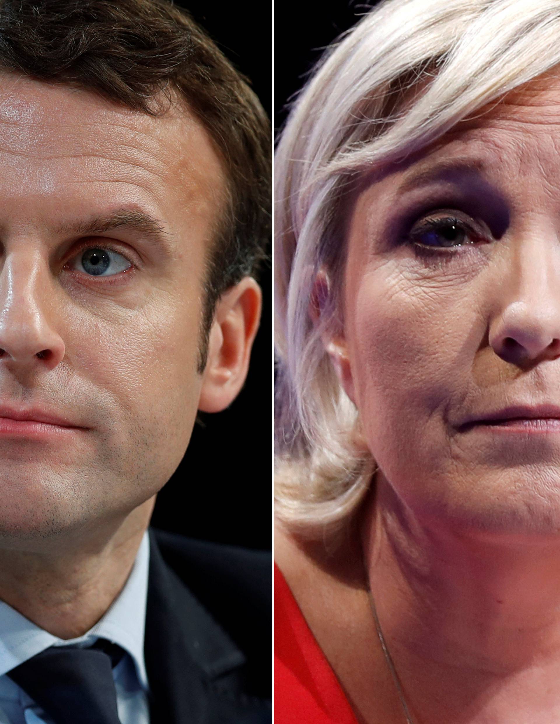 A combination picture shows portraits of the candidates, Macron and Le Pen, who will run in the second round in the 2017 French presidential election in France