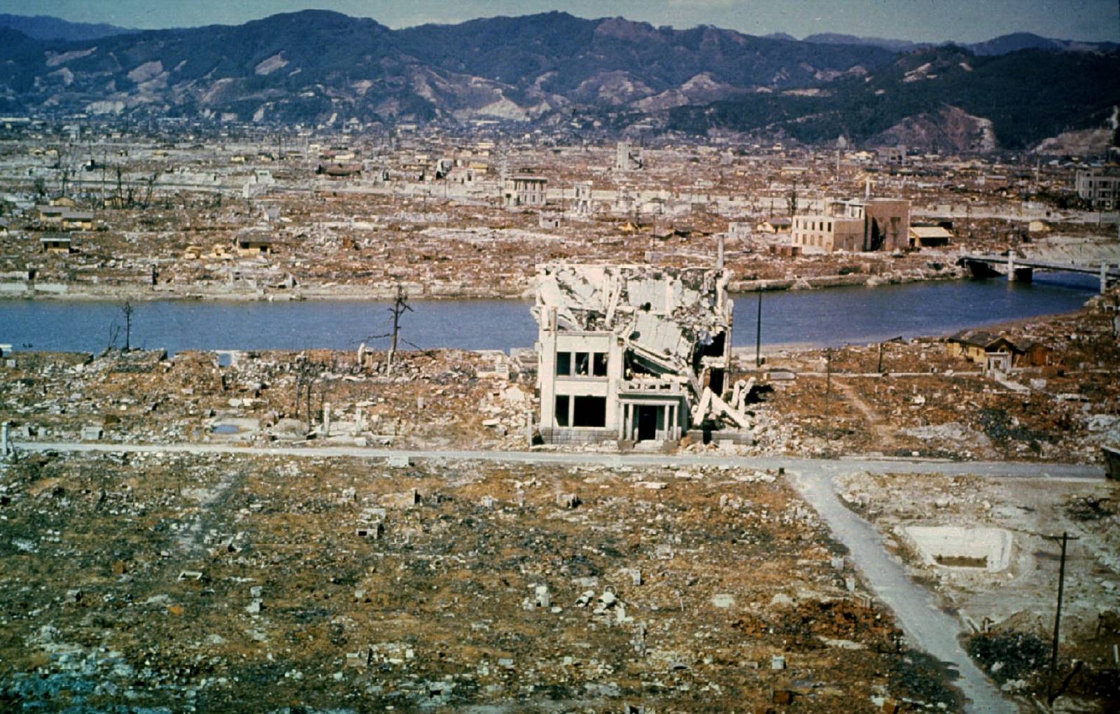 FILE PHOTO: A view of damage wrought by the atomic bomb in the city of Hiroshima
