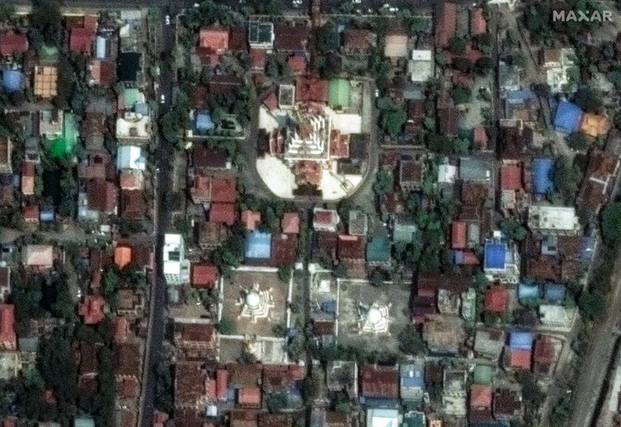 A satellite image shows the Ananda and Pindaya pagodas in Mandalay
