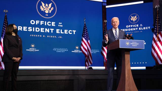 U.S. President-elect Biden and Vice President-elect Harris speak about health care plan in Wilmington, Delaware