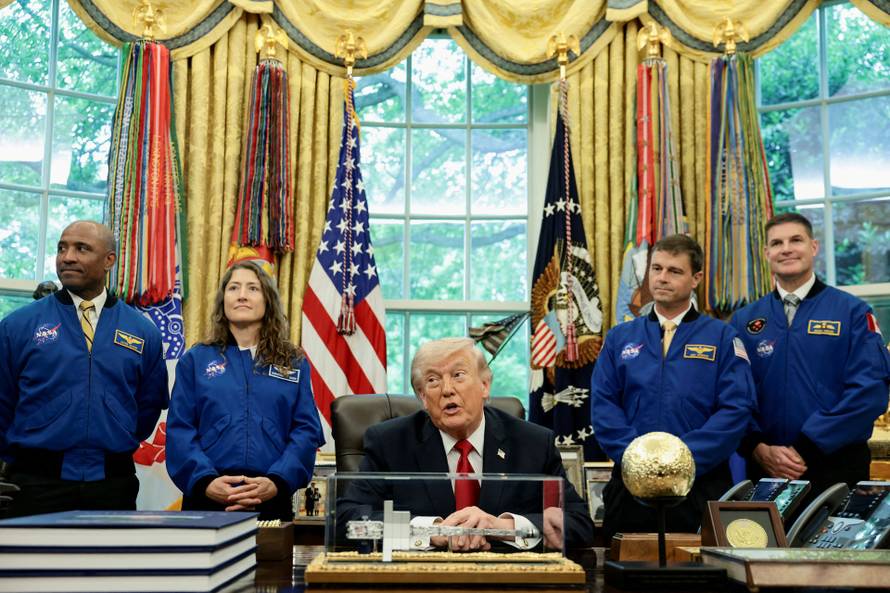 U.S. President Donald Trump meets Artemis II astronauts in the Oval Office at the White House in Washington