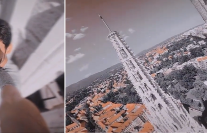 Strava! Divljak visio s katedrale u Zagrebu  i snimao se. Video je nastao nakon razornog potresa