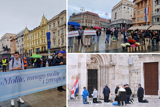 FOTO Molitelji za 'duhovni autoritet' okupili se na kišnom Trgu, bili su i kontraprosvjednici