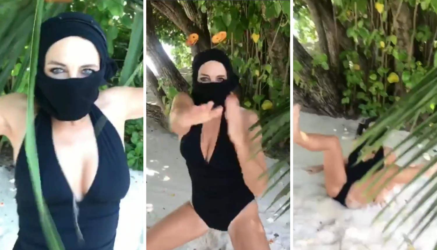 Bizarni video: Elizabeth Hurley glumi nindžu i 'roni' po pijesku