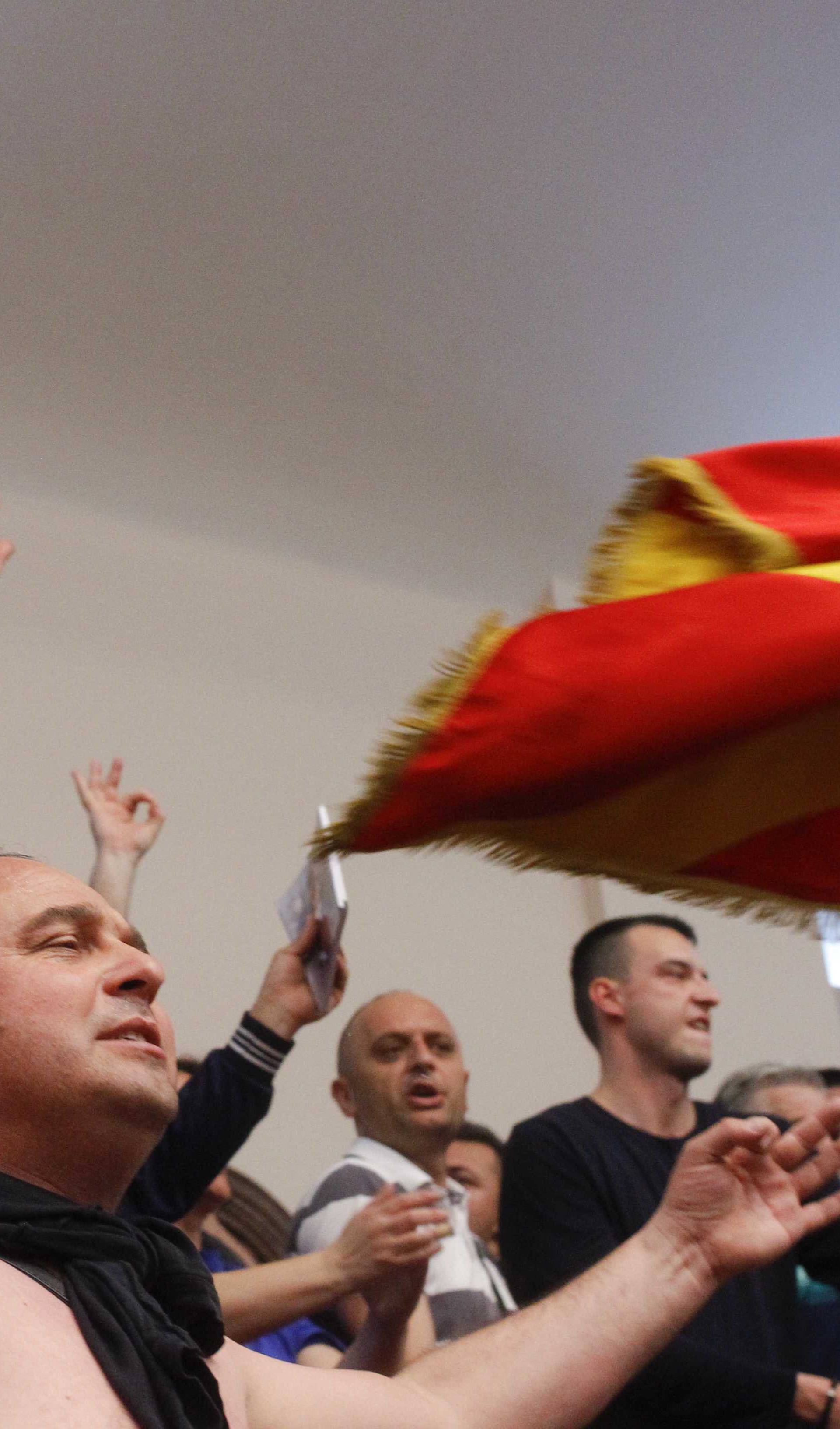 Protesters entered Macedonia's parliament after the governing Social Democrats and ethnic Albanian parties voted to elect an Albanian as parliament speaker in Skopje