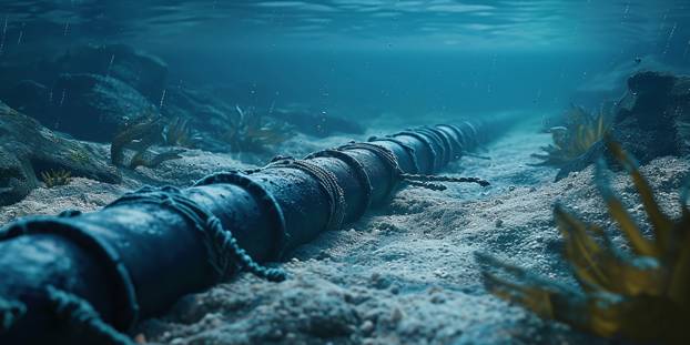 thick internet cable runs underwater