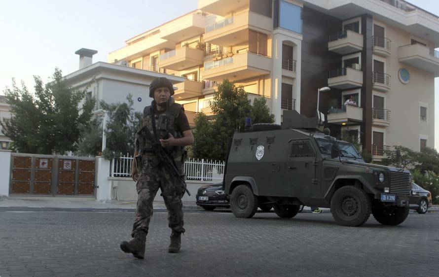 A policeman patrols the streets in the resort town of Marmaris