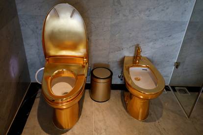 Gold plated toilets are seen at the newly-inaugurated Dolce Hanoi Golden Lake hotel, after the government eased a nationwide lockdown following the global outbreak of the coronavirus disease (COVID-19), in Hanoi