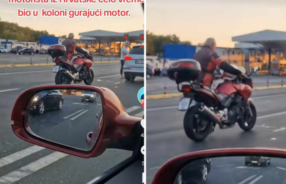 'Slika koja se rijetko viđa! Ovo je motorist iz Hrvatske, gura motor i uredno čeka u koloni'