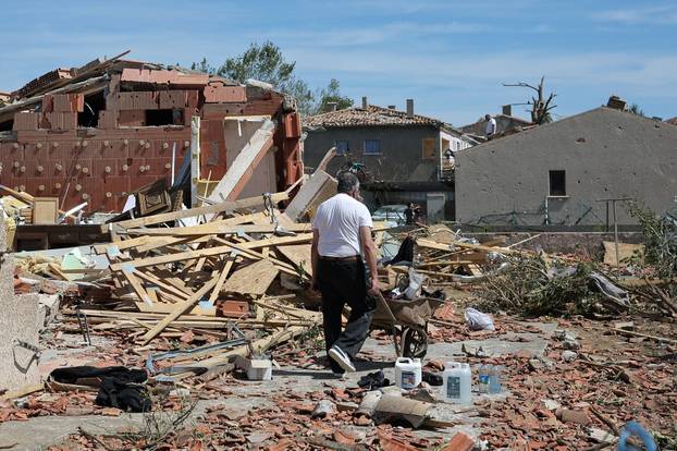 Aftermath of a tornado in Pomas in the Aude region of southern France