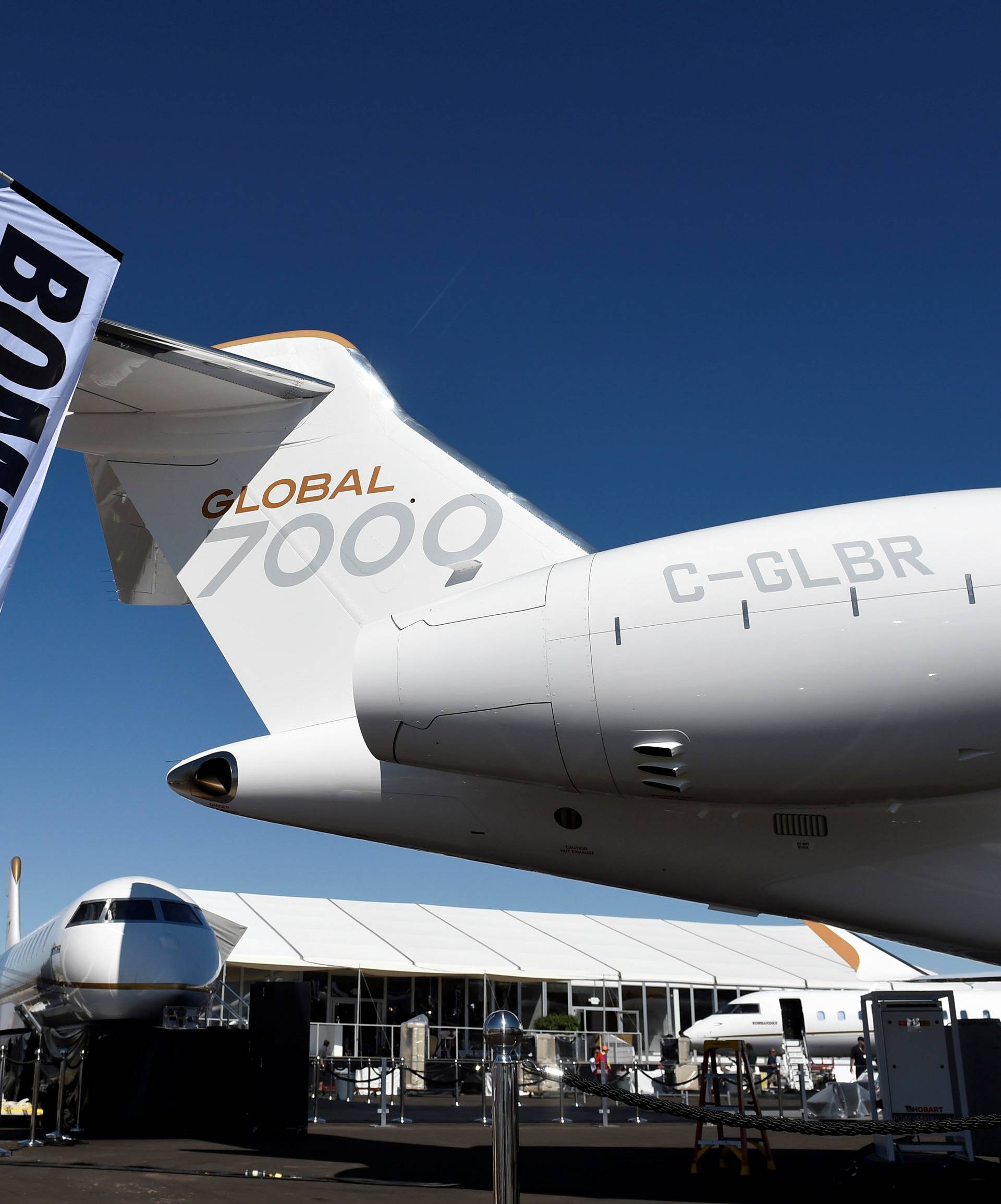 Bombardier's new Global 7000 business jet is seen during the National Business Aviation Association at the Henderson Executive Airport in Henderson