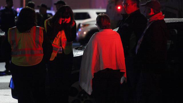 Authorities are pictured at the Cascade Mall following reports of an active shooter in Burlington, Washington