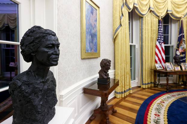 A general view shows President Biden’s redecorated Oval Office at the White House in Washington