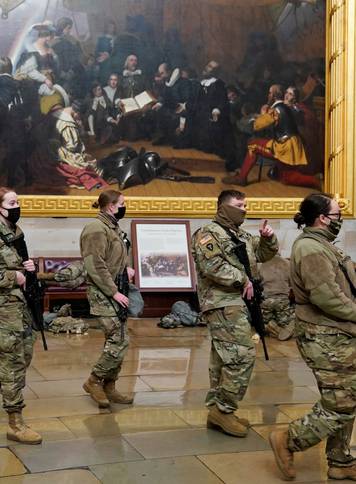 National Guard members gather at the U.S. Capitol in Washington