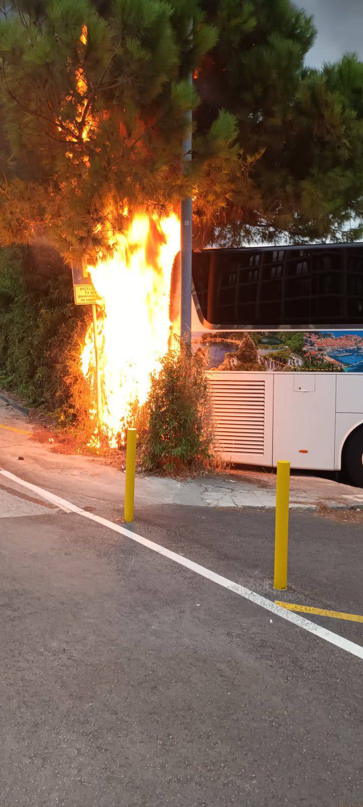 FOTO Drama u Opatiji, gorio bus kod benzinske, djelatnici gasili požar: 'Vozač je gasio bočicama'