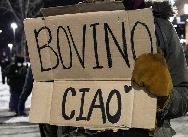 Protest outside the hotel where Bovino, who has been removed from his role, is reportedly staying, in Maple Grove