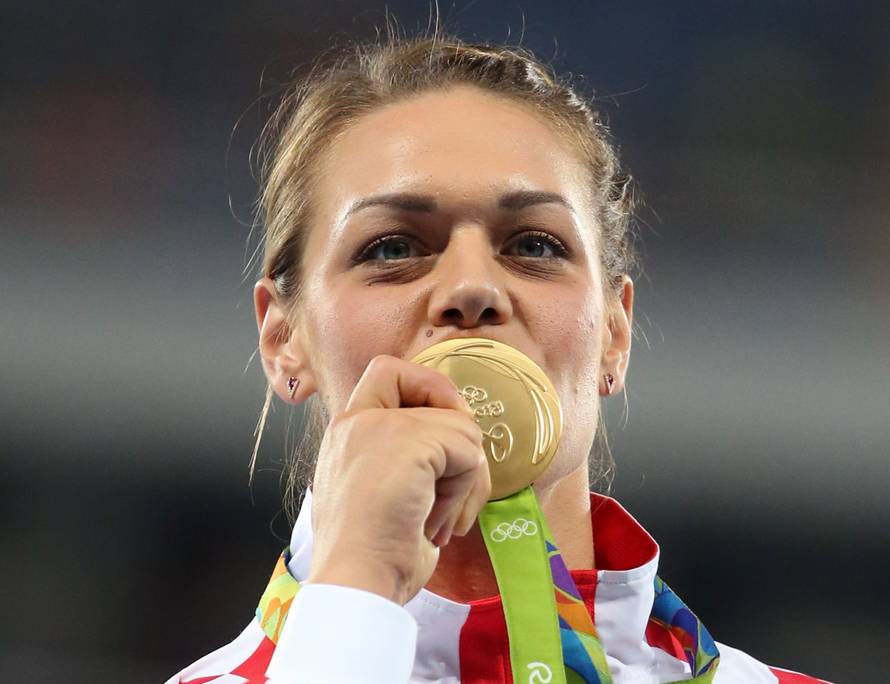 Athletics - Women's Discus Throw Victory Ceremony