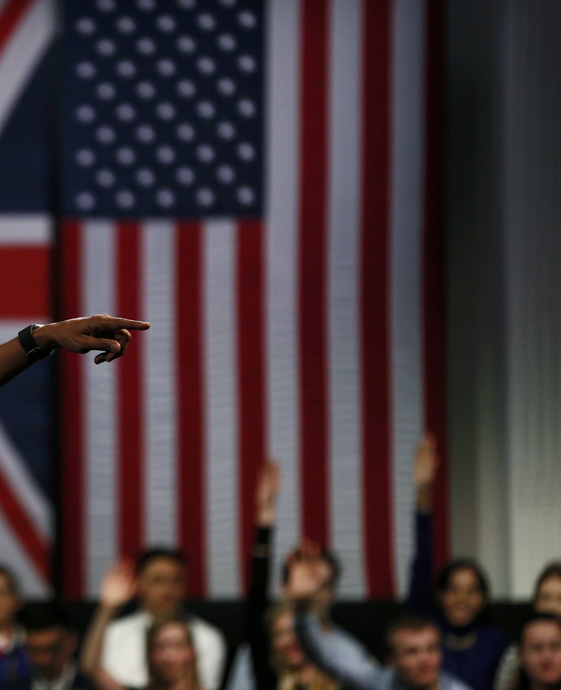 U.S. President Barrack Obama takes part in a Town Hall meeting at Lindley Hall in London