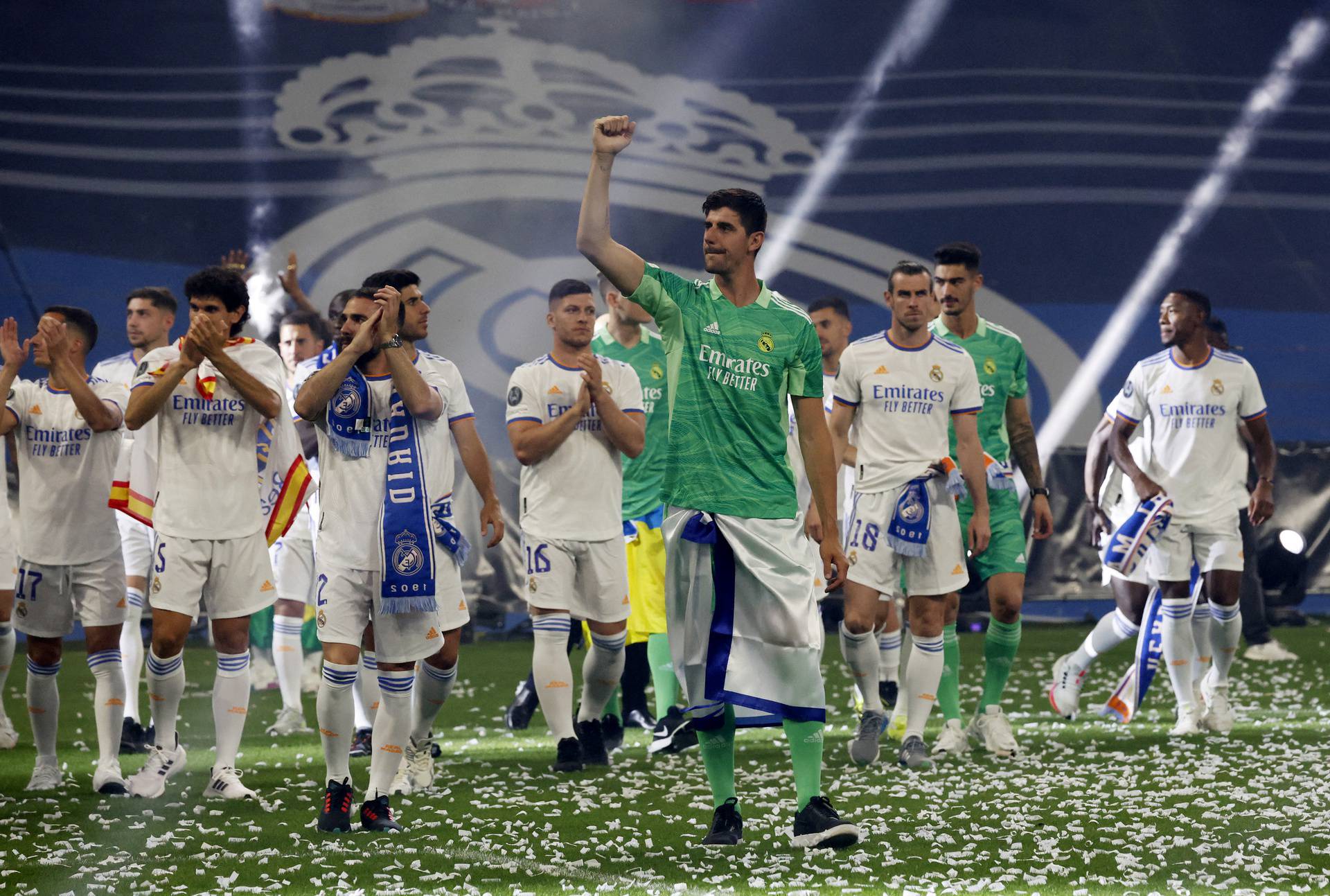 Real Madrid celebrate winning the Champions League Final