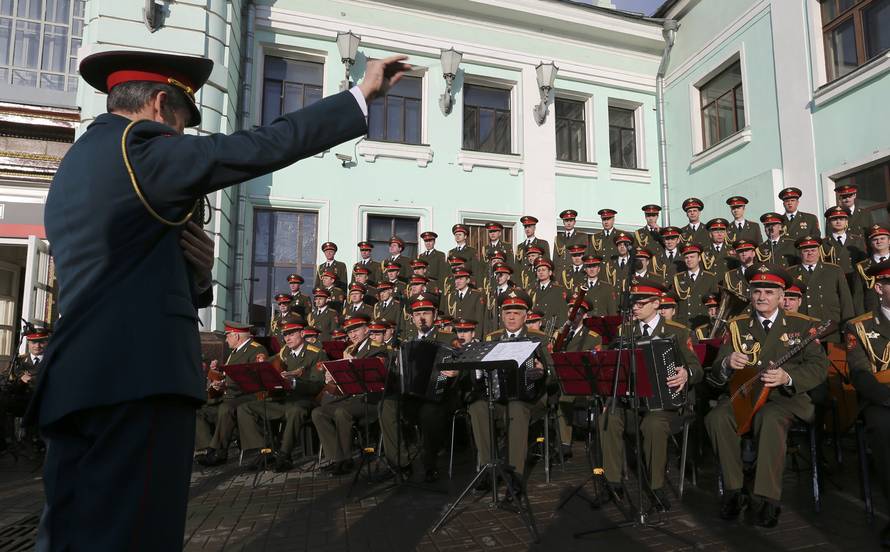 FILE PHOTO: Singers and orchestra members of Red Army Choir perform in Moscow
