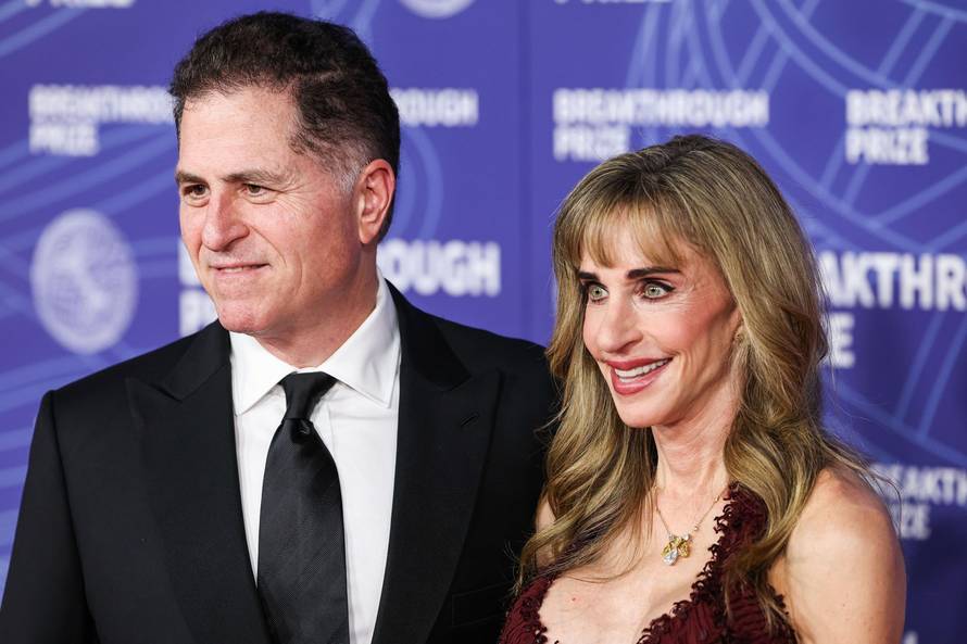 SANTA MONICA, LOS ANGELES, CALIFORNIA, USA - APRIL 18: Founder, chairman and CEO of Dell Technologies Michael S. Dell and wife Susan Dell arrive at the 12th Annual Breakthrough Prize Ceremony 2026 held at the Barker Hangar on April 18, 2026 in Santa Monic