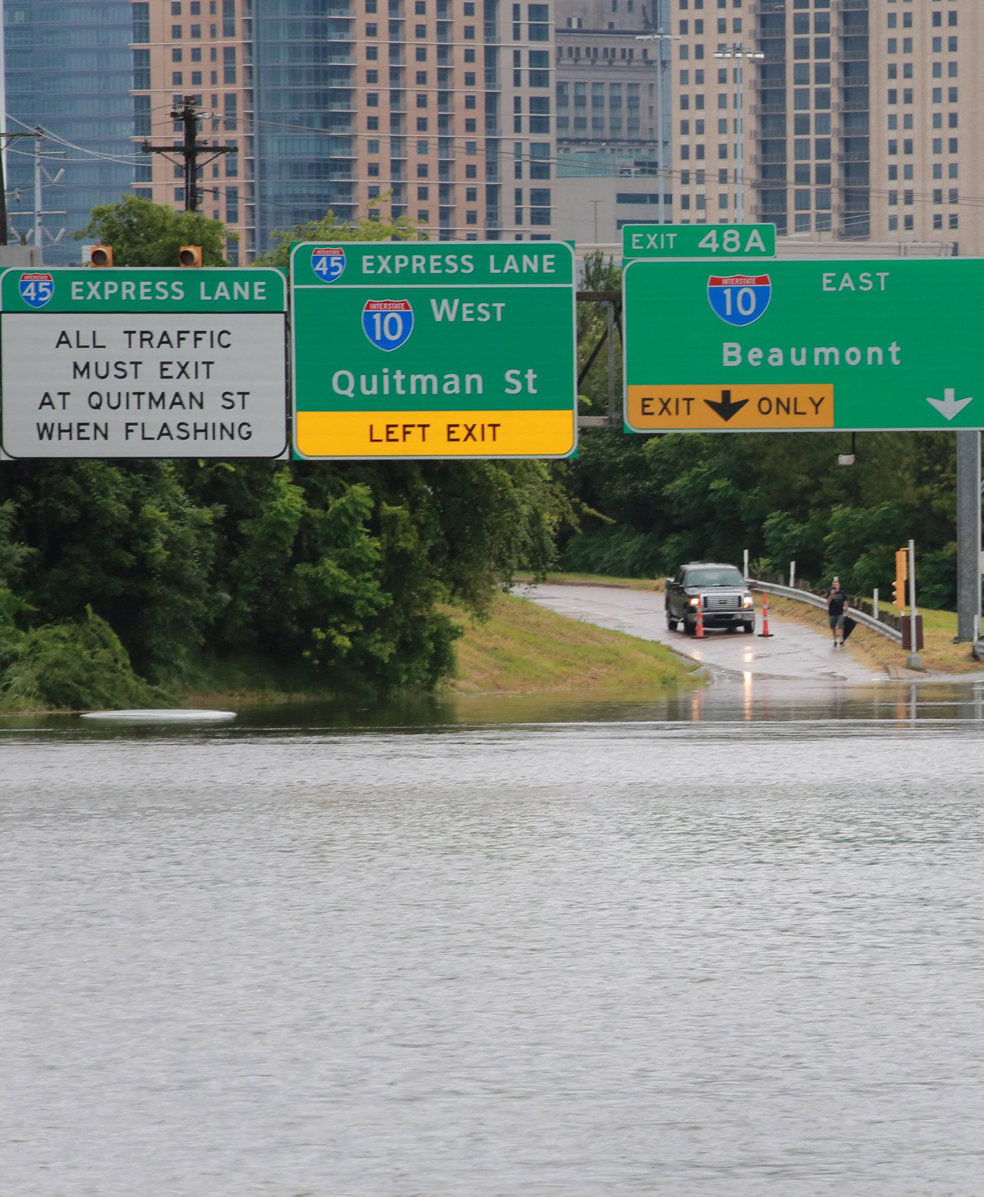 Submerged freeways from the effects of Hurricane Harvey are seen during widespread flooding in Houston