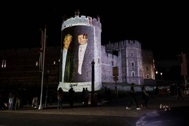 Image of U.S. President Donald Trump alongside disgraced financier Jeffrey Epstein is projected on Windsor castle