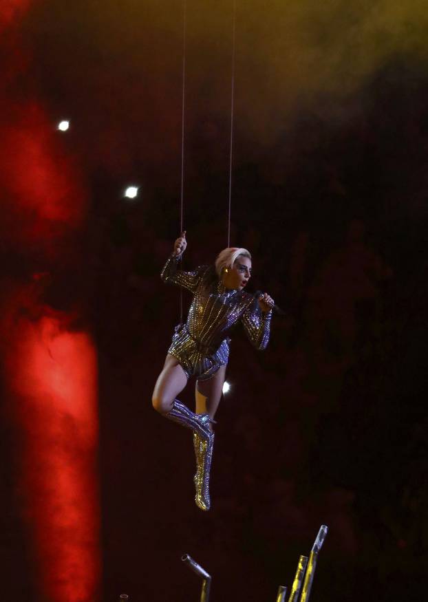 Singer Lady Gaga performs during the halftime show at Super Bowl LI between the New England Patriots and the Atlanta Falcons in Houston