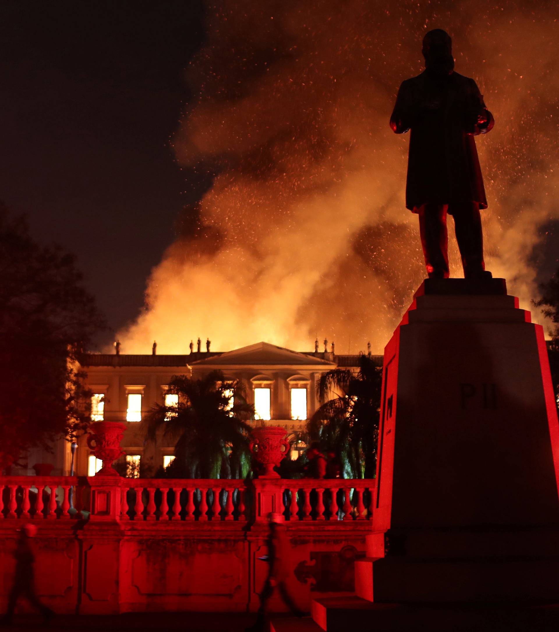 Firefighters try to extinguish a fire at the National Museum of Brazil in Rio de Janeiro