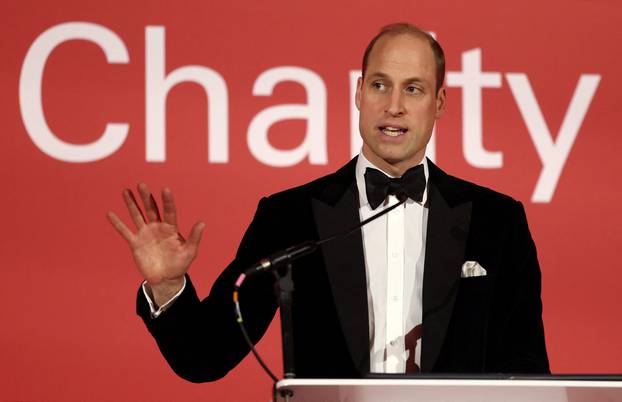 Britain's Prince William, Prince of Wales, delivers a speech during the London's Air Ambulance Charity Gala Dinner at The OWO, in central London