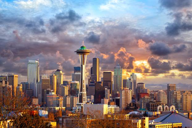 Seattle,Skyline,At,Sunset,,Wa,,Usa