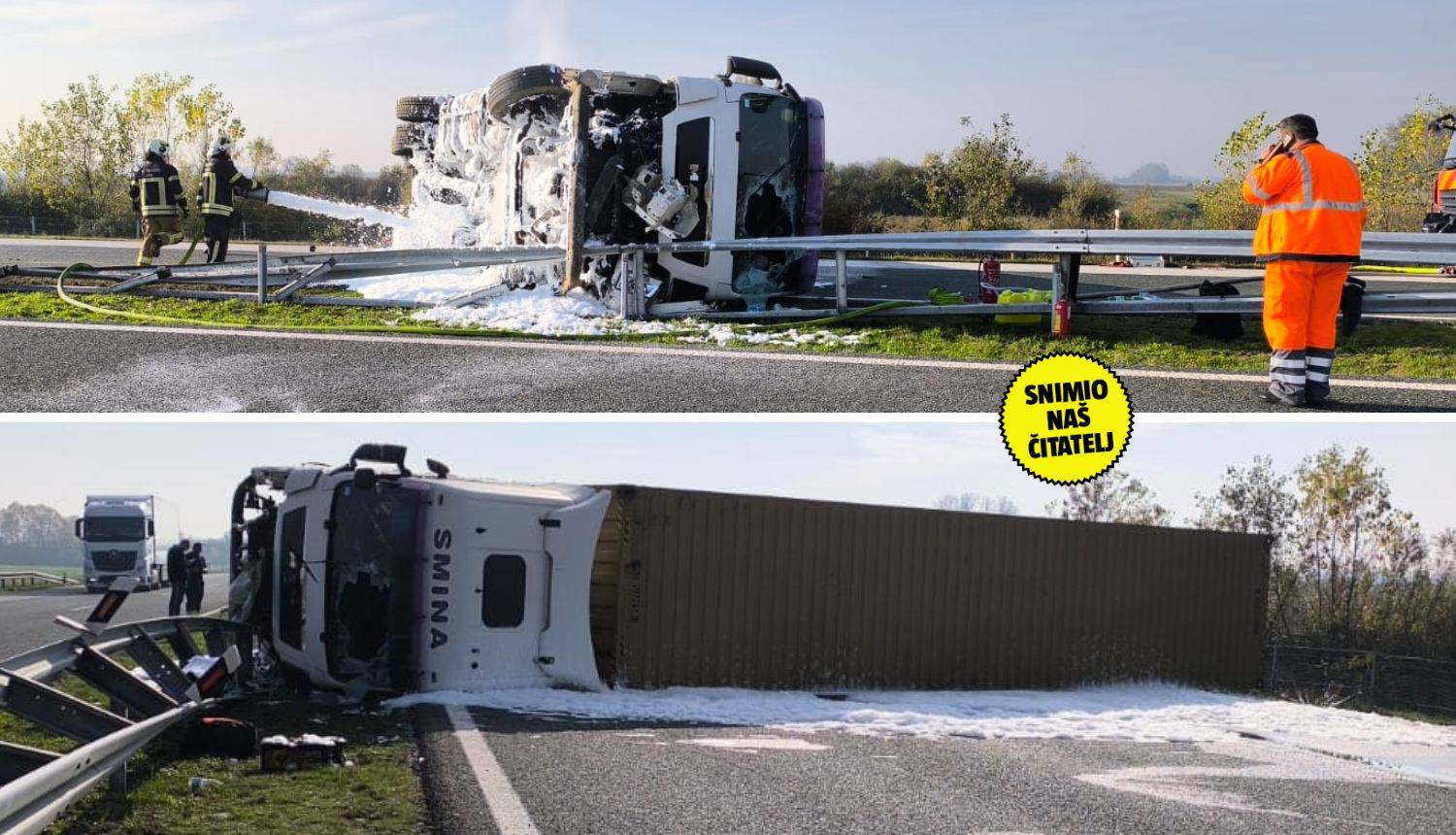 Prevrnuo se kamion na A3 kraj Županje, iz njega curi gorivo, nastala je kilometarska kolona