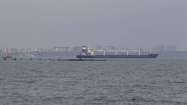 The cargo ship Razoni leaves the sea port in Odesa