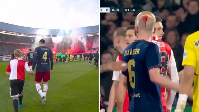 VIDEO Igrača Ajaxa pogodili u glavu, sudac prekinuo derbi