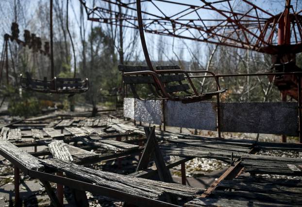 A view of an amusement park in the centre of the abandoned town of Pripyat near the Chernobyl nuclear power plant