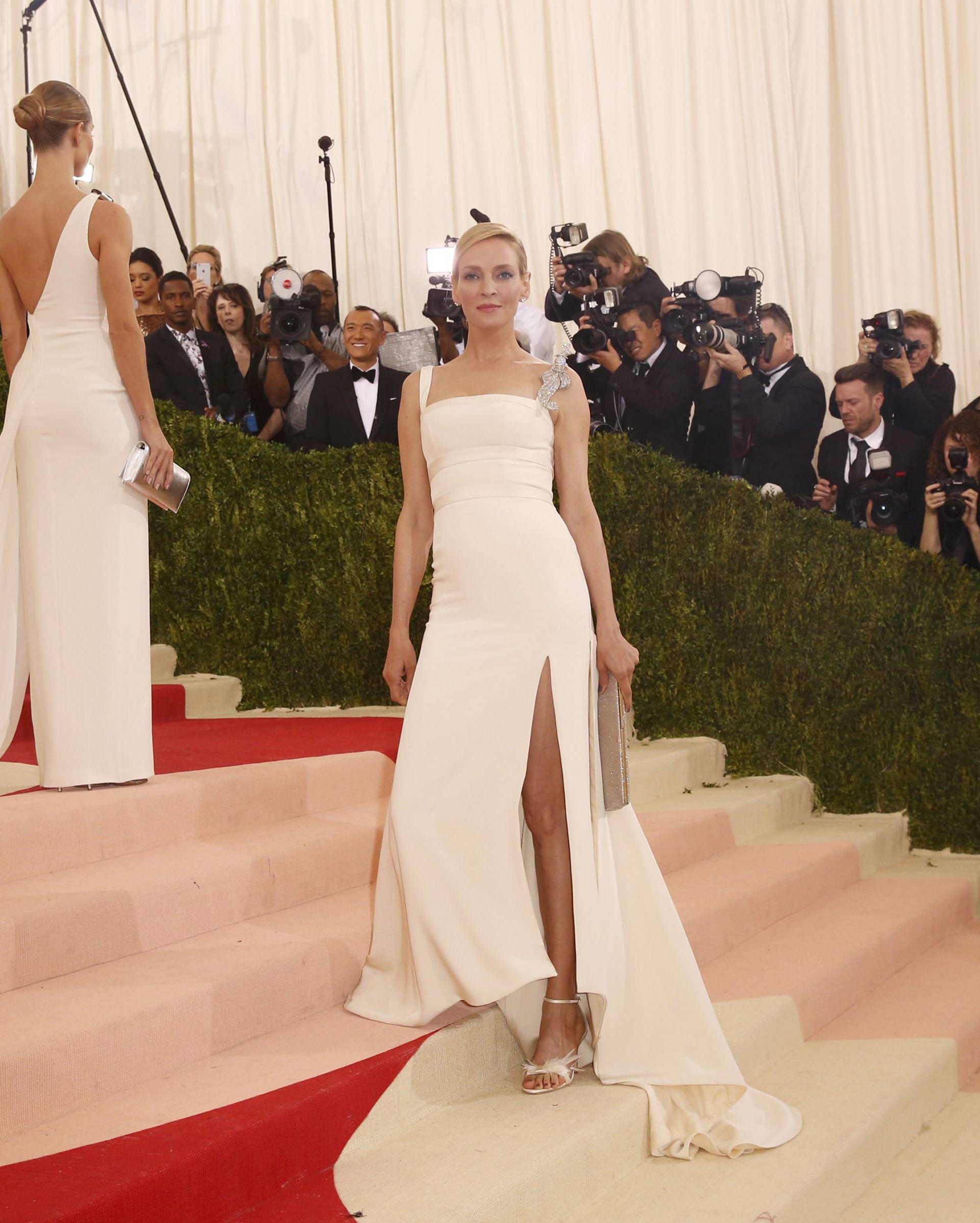 Actress Uma Thurman arrives at the Met Gala in New York