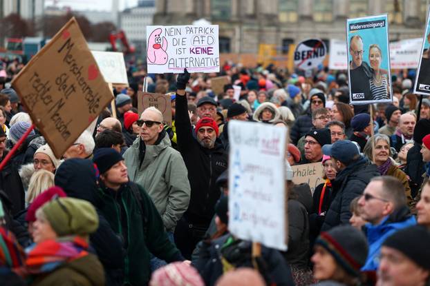 Protest against chancellor candidate Merz's plans to limit migration, in Berlin
