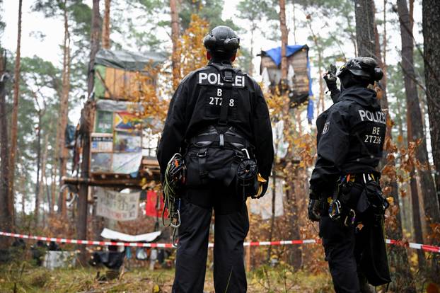 German police clears a protest camp near Tesla construction site in Gruenheide near Berlin