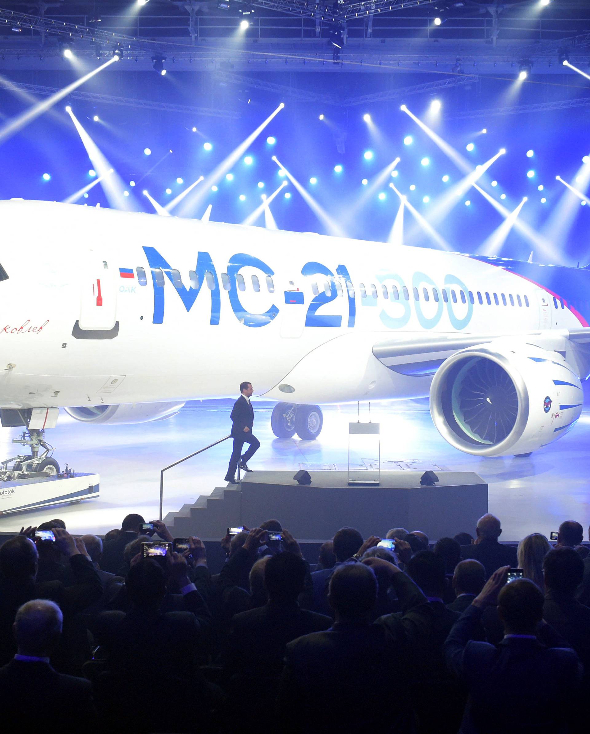 Russian Prime Minister Medvedev attends ceremony to present Irkut MC-21 jet airliner in Irkutsk