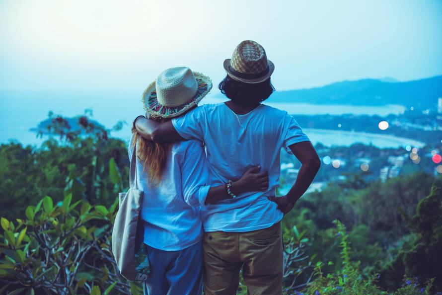 Middle aged Happy Romantic couple travel relax the beach in the 