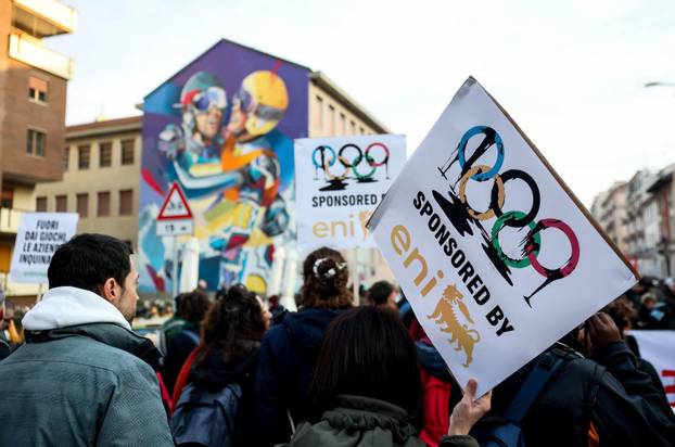 Demonstrators protest the 2026 Winter Olympics in Milan
