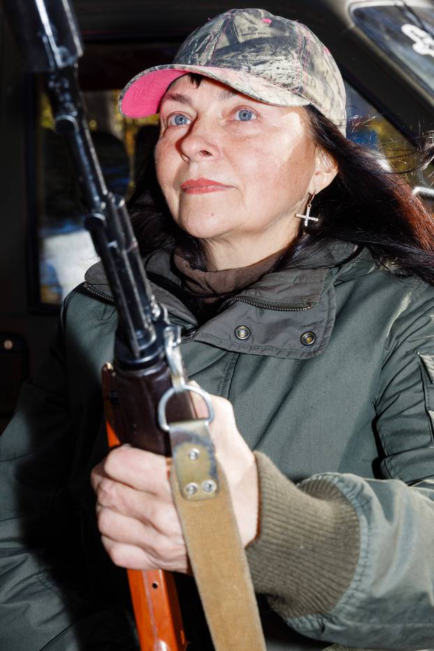 Female air defence mobile group "Witches of Bucha" in Kyiv, Ukraine - 2 Nov 2024