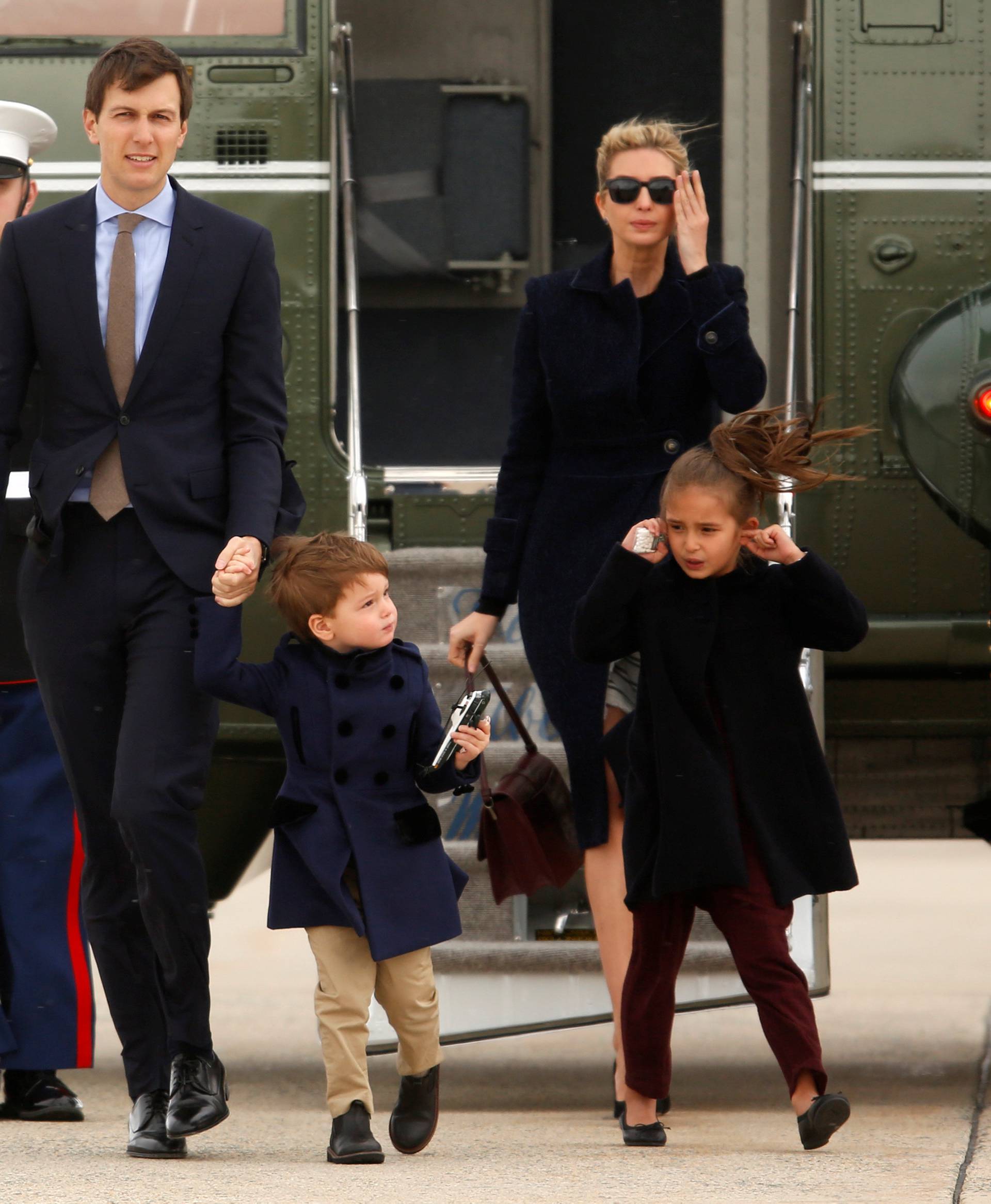 Ivanka Trump and her family arrive aboard the Marine One helicopter with the president to board Air Force One at Joint Base Andrews, Maryland