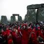 Winter solstice celebrations during sunrise at Stonehenge