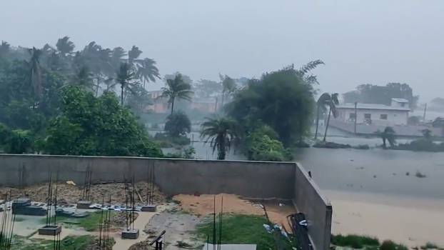 A general view shows flooding as Cyclone Yaas approaches Bhadrak