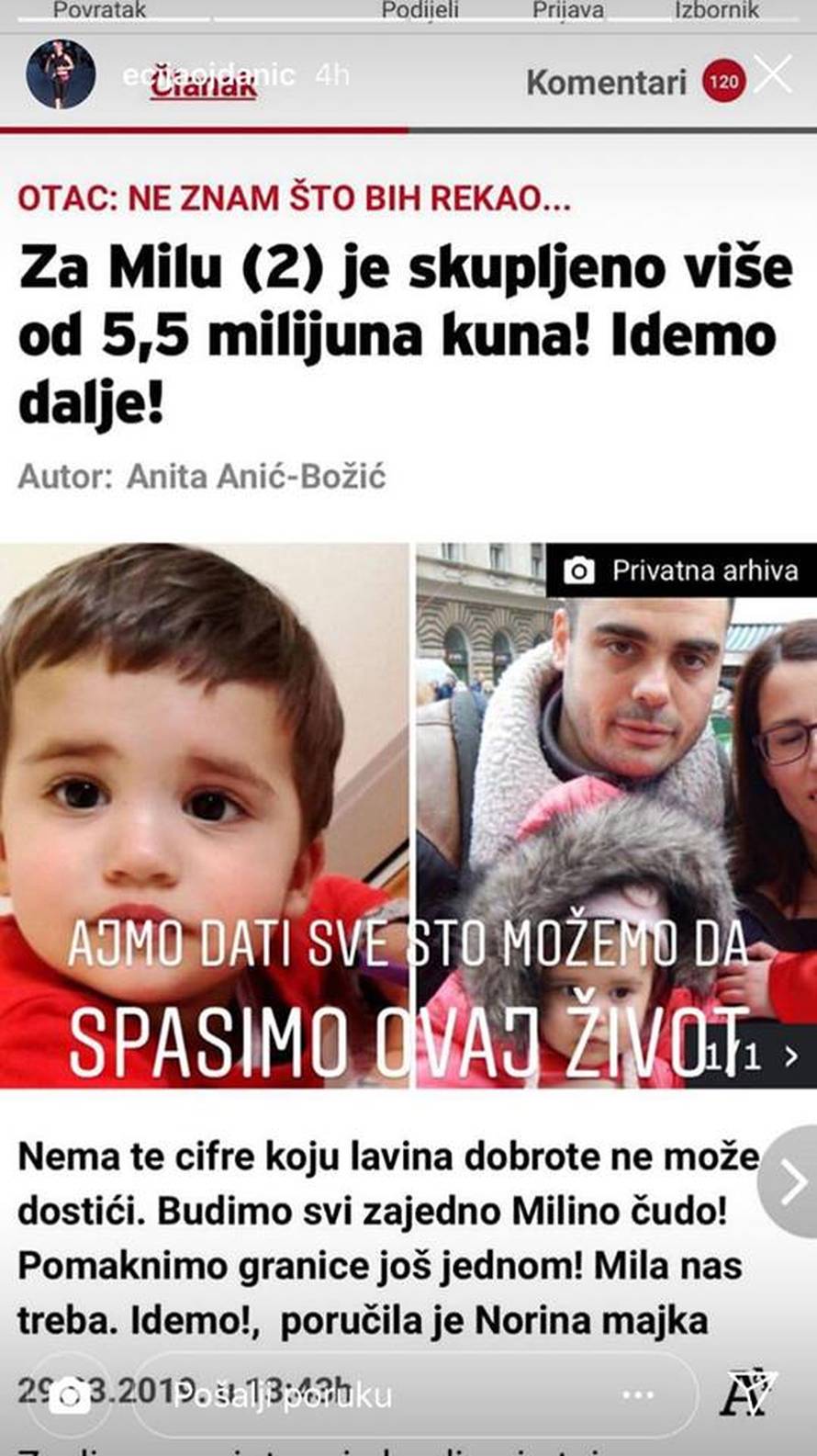 Višnjić, Modrić, Franka... za malu Milu svi su ujedinili snage
