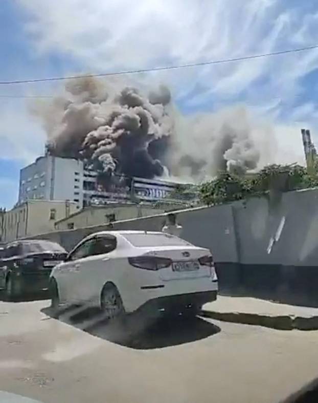 Smoke billows from a production plant following a Ukrainian attack, according the local governor, in the course of Russia-Ukraine conflict, in Voronzeh
