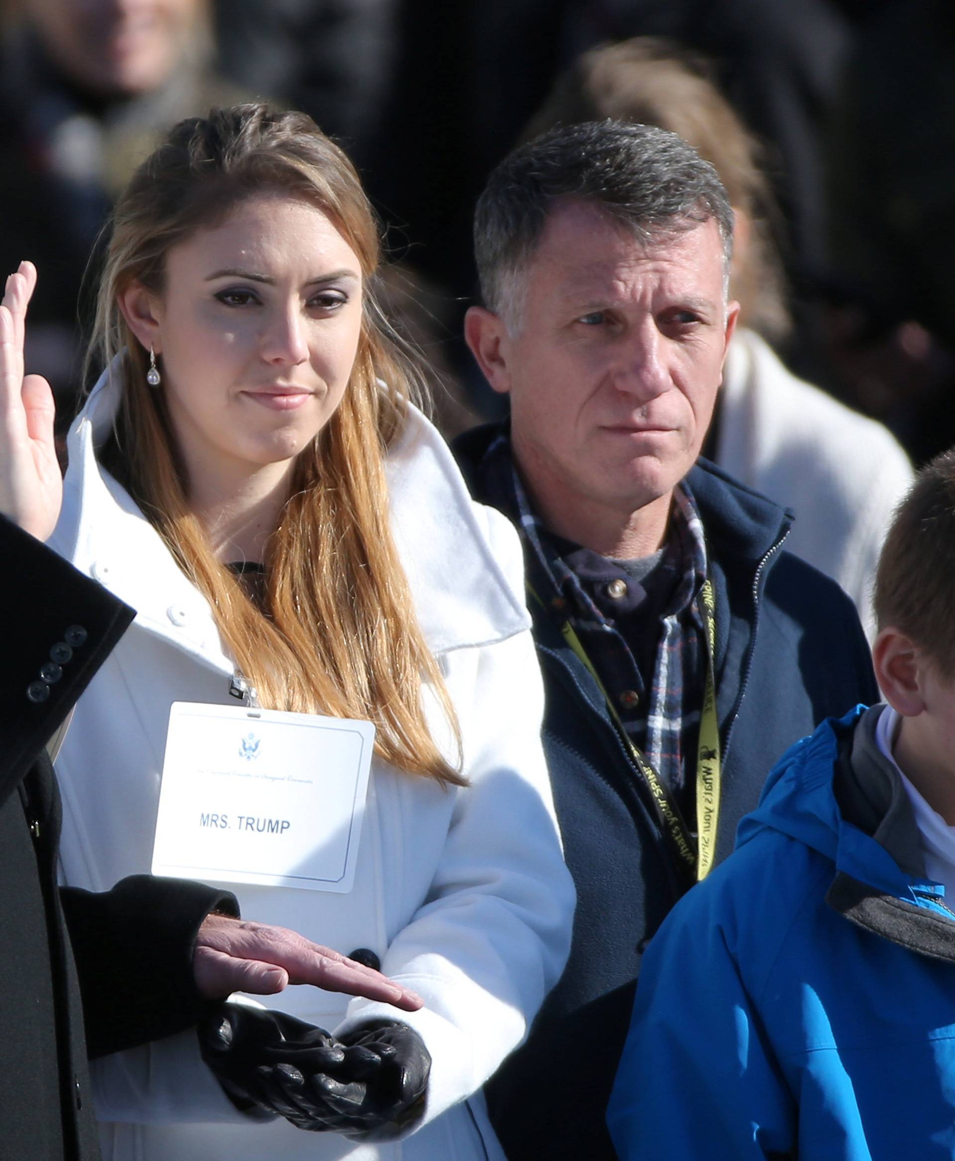 Stand-ins for President-elect Donald Trump and his wife Melania rehearse the swearing-in ceremony portion of the inauguration at the U.S. Capitol in Washington