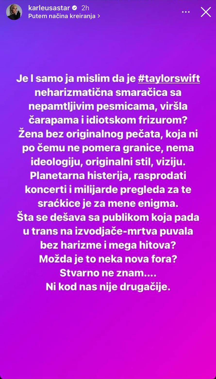 Karleuša popljuvala popularnu pjevačicu: 'Rasprodani koncerti za te sra*ke su mi enigma...'