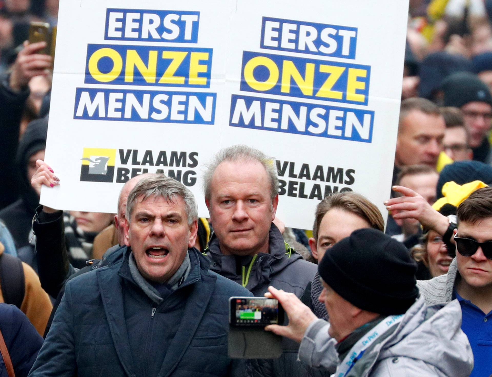 Flemish right-wing party President Filip Dewinter attends a protest against Marrakesh Migration Pact in Brussels